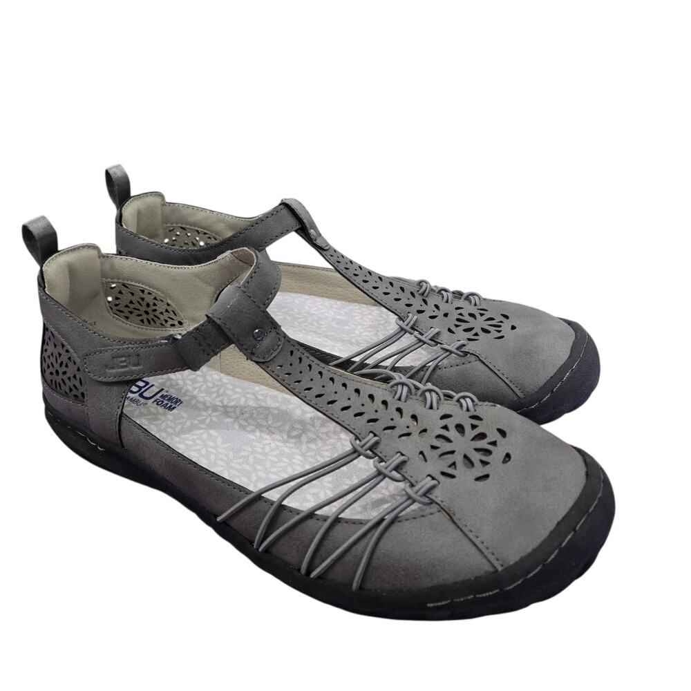 JBU Jambu Sahara Grey Laser Cut Mary Jane T Strap Comfort Flat Memory Foam 9.5